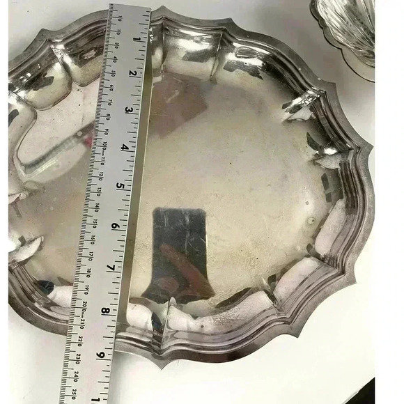 VTG Chippendale Silver Plated Trinket Dish 11" X 9" Scalloped Edges Platter - Picture 12 of 12